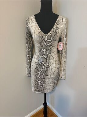Bear Dance Snake Print Mini and sequin Dress in Cream and Gray